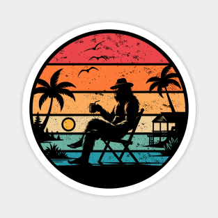 Bigfoot Sasquatch On The Beach Retro Sunset Tropical Beach Magnet